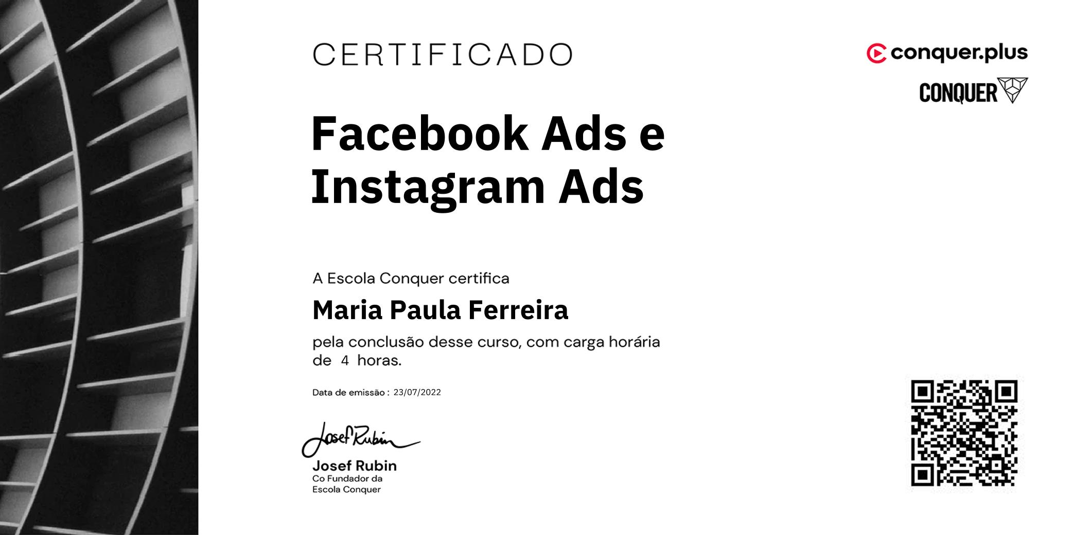 Certificado de Facebook Ads e Instagram Ads
